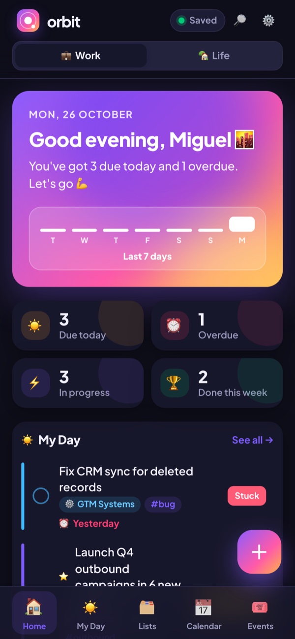 Orbit on iPhone: work home